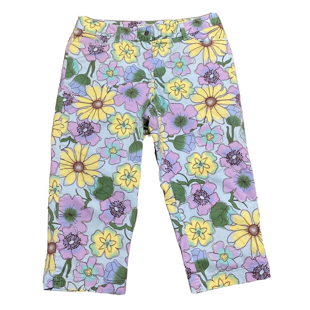 Covington Floral Cropped Pants in Yellow, Lavender & Green
